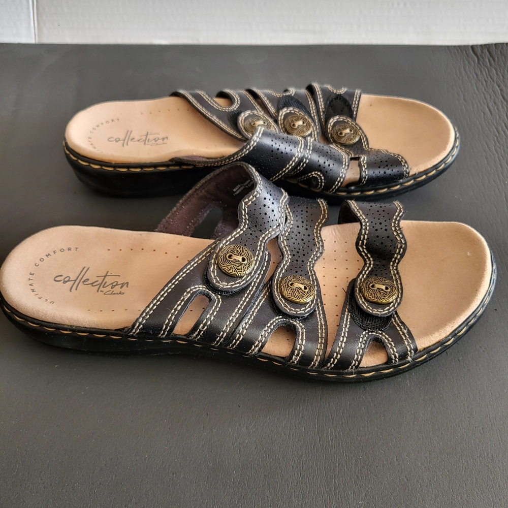 Clarks Black and Tan Leather Sandals